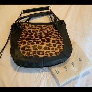 HYPE LEATHER BAG w/ giraffe hair in front.double handles and single hand…